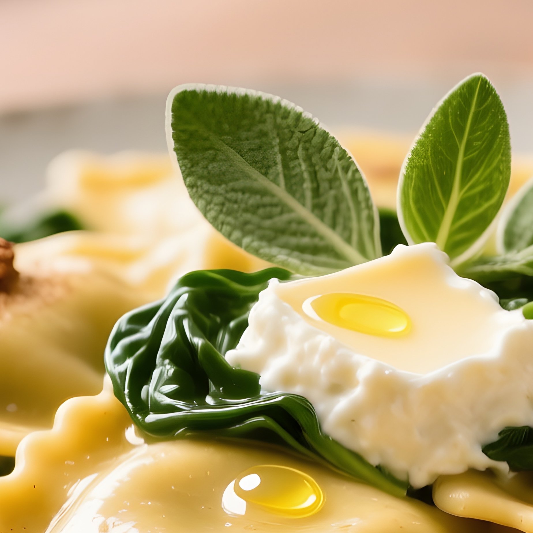 Ravioli Ricotta E Spinaci Filled With Ricotta Cheese Spinach Nutmeg Served With Butter And Sage - Full Resolution Quality Preview