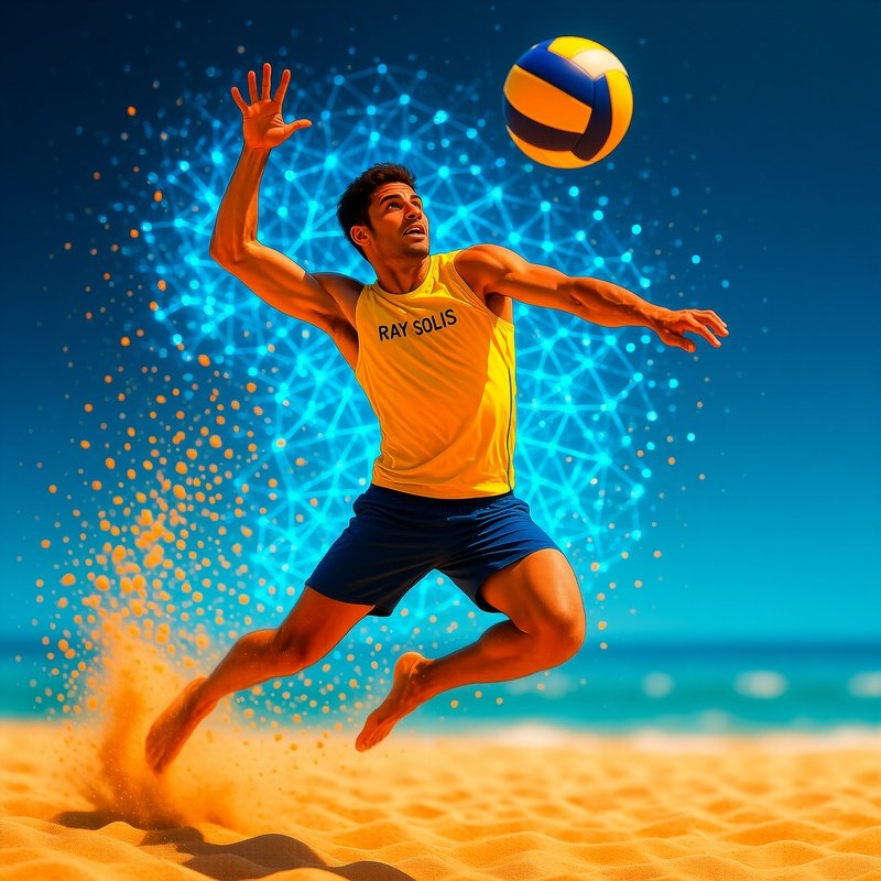 Ray Solis Volleyball Holographic Sand Spiking