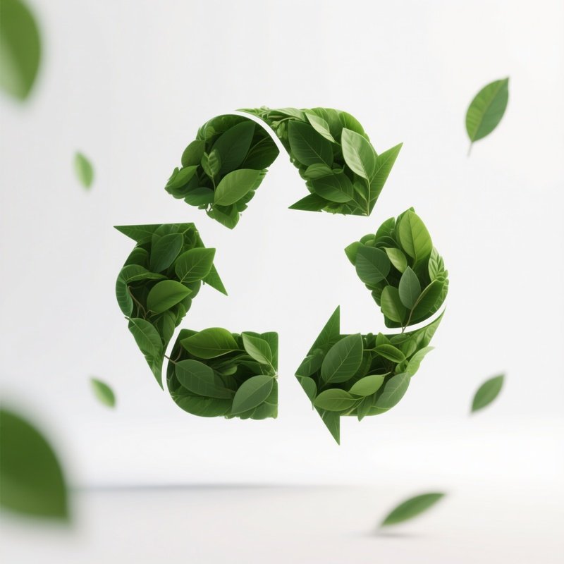 Recycle Symbol: A Recycling Symbol Made Of Lush Green Leaves, Floating In A White Space, Symbolizing Circular Economy.