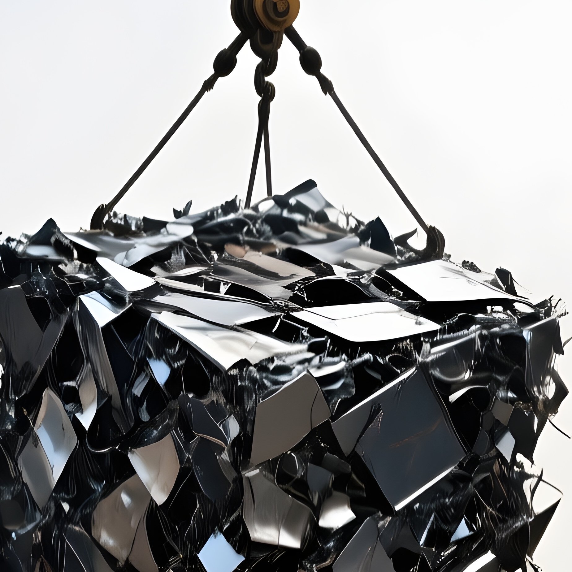 Recycling Center Giant Magnet Crane Lifting Crushed Steel Cars - Full Resolution Quality Preview