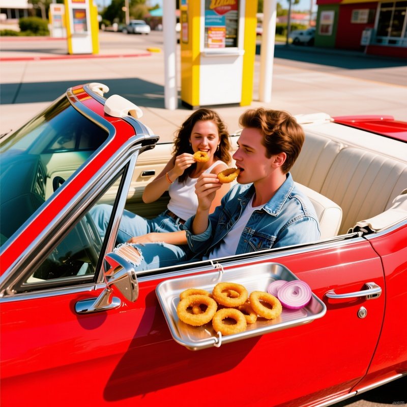 Red Convertible Top Down Drive In Stall