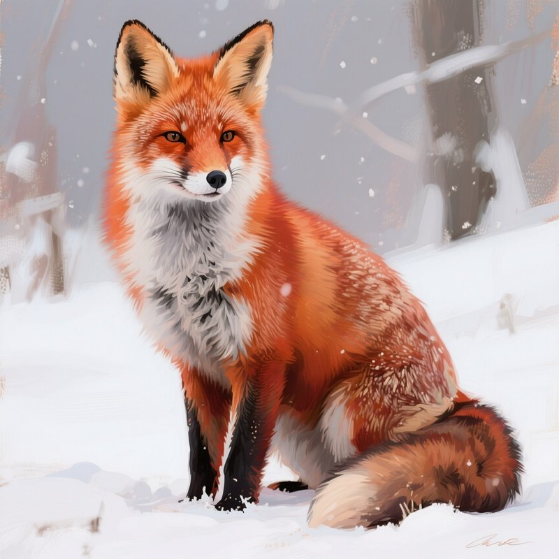 Red Fox In The Winter Oil Panting