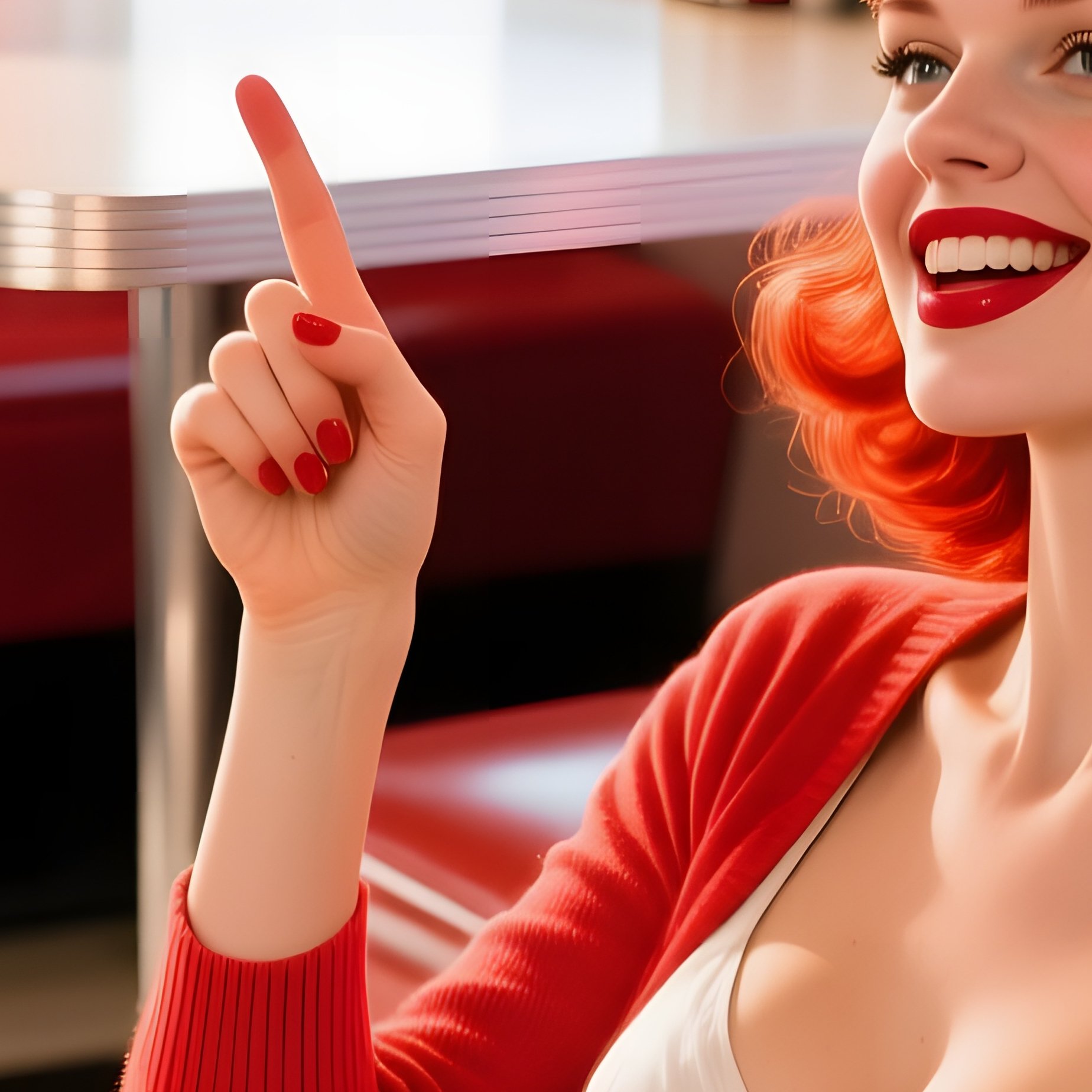 Red Haired Pin Up In 1950S Diner Booth - Full Resolution Quality Preview