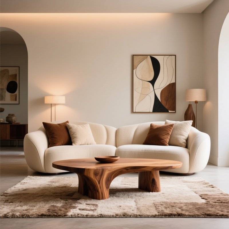 Refined Living Room Sculptural Sofa Handcrafted Coffee Table