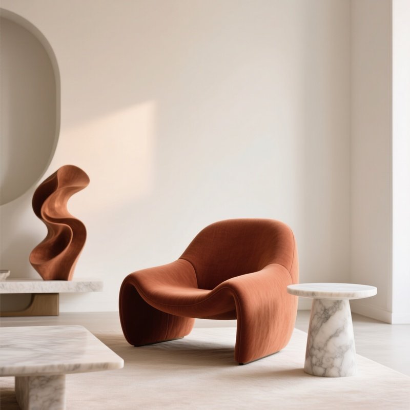 Refined Living Room Terracotta Chair Travertine Table