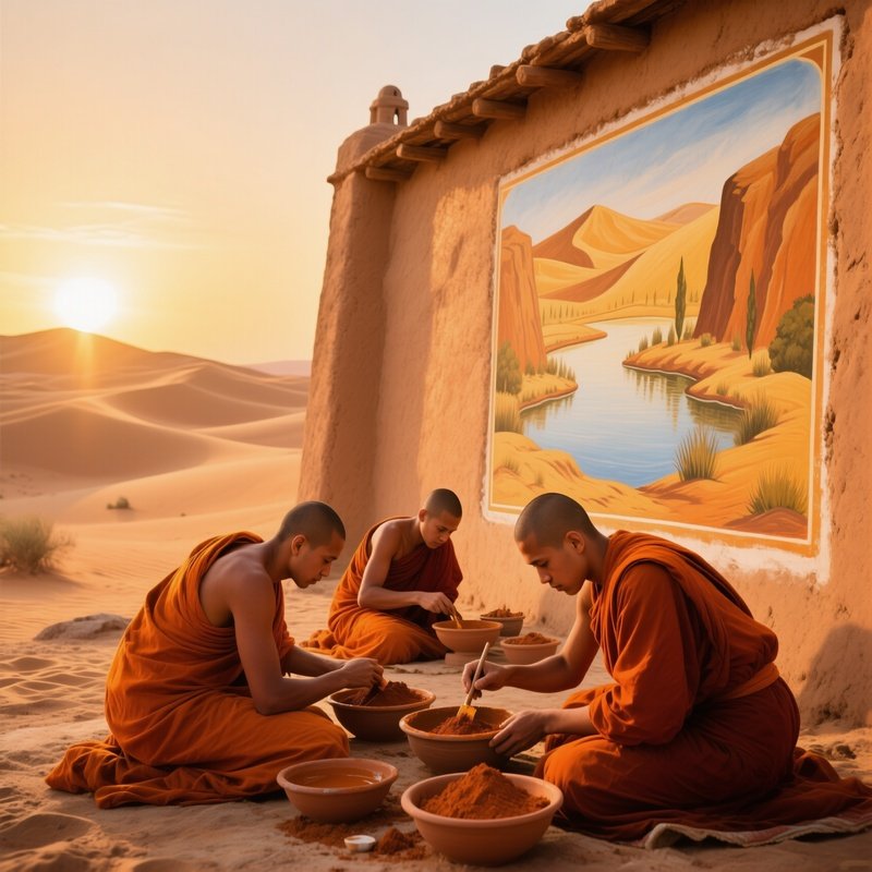 Remote Desert Monastery At Sunrise