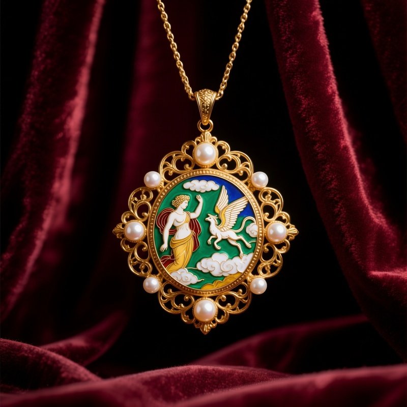 Renaissance Pearl Enamel Mythological Pendant