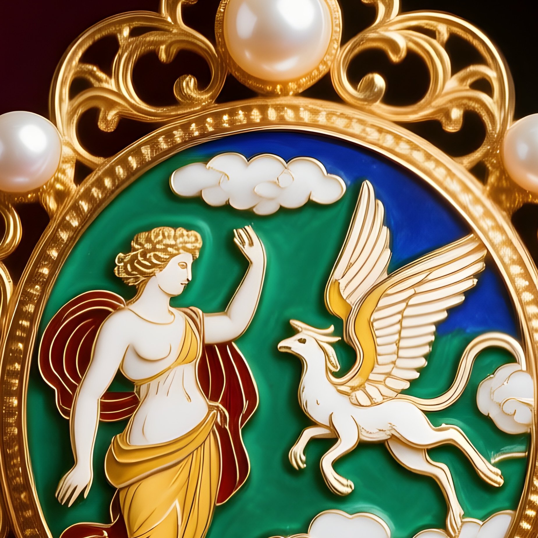 Renaissance Pearl Enamel Mythological Pendant - Full Resolution Quality Preview