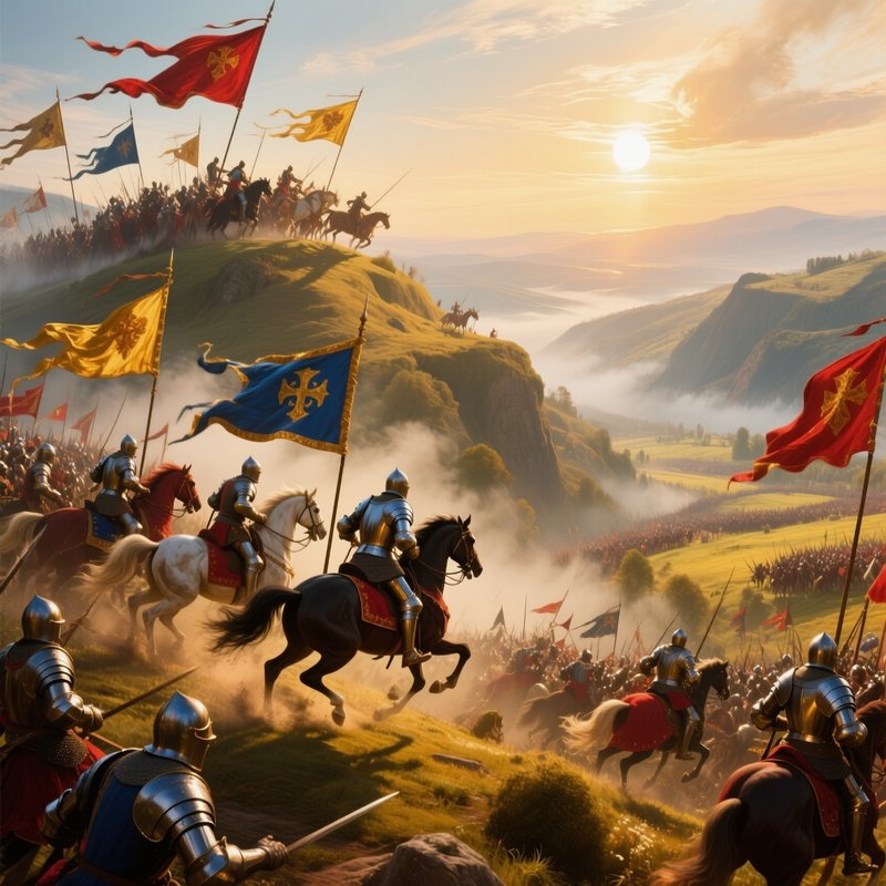 Renaissance War Scene Hilltop Cavalry Charging