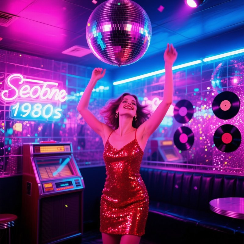 Retro Nostalgia 80S Disco Ball And Sequined Dress