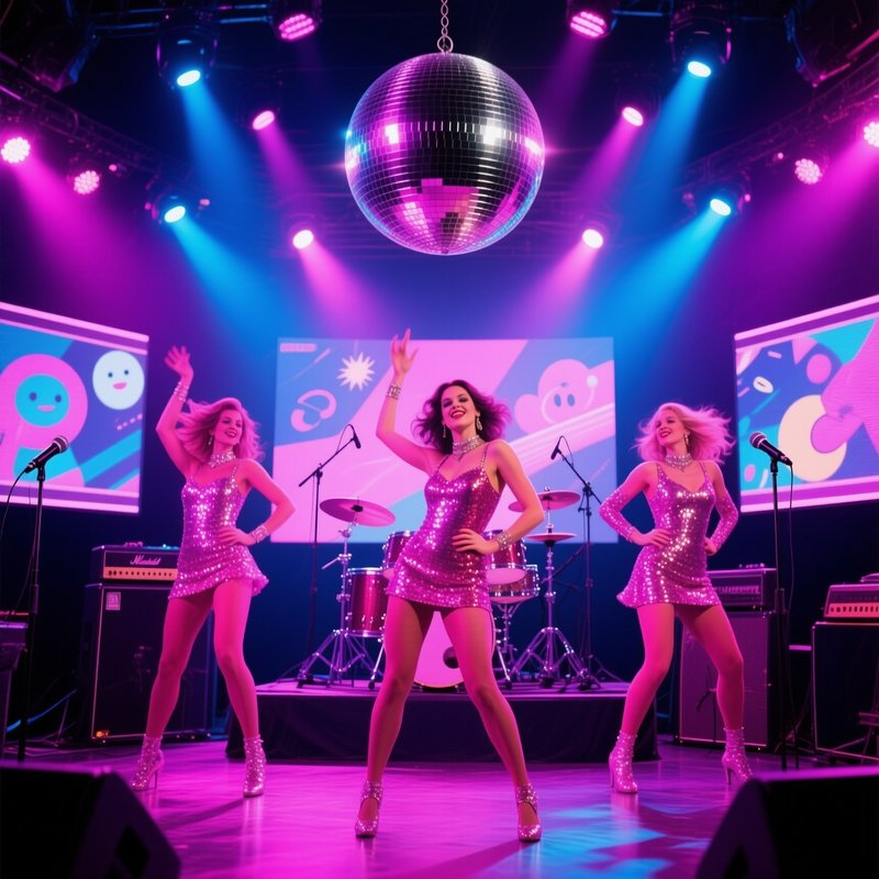 Retro Nostalgia 80S Music Video Set With Disco Dancers