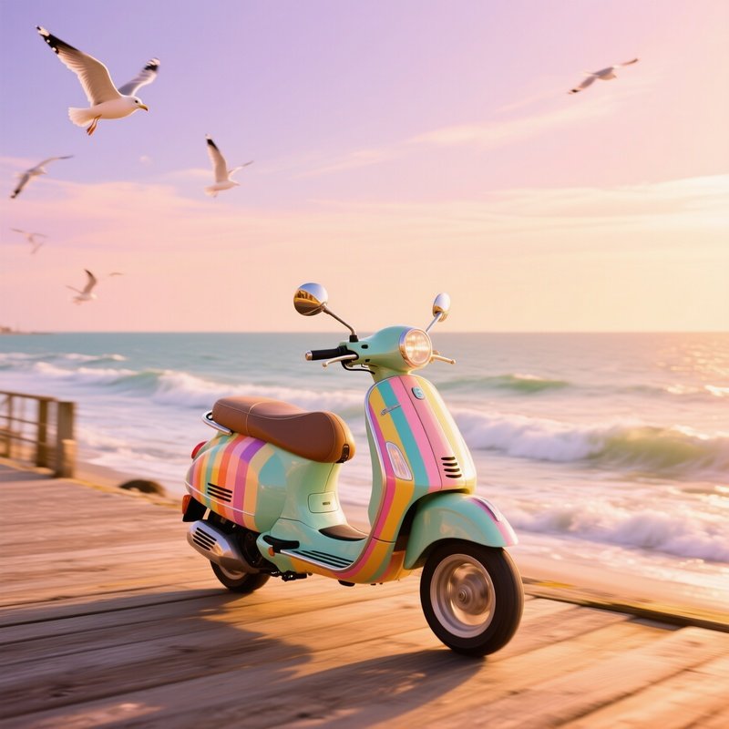 Retro Scooter Seaside Golden Hour