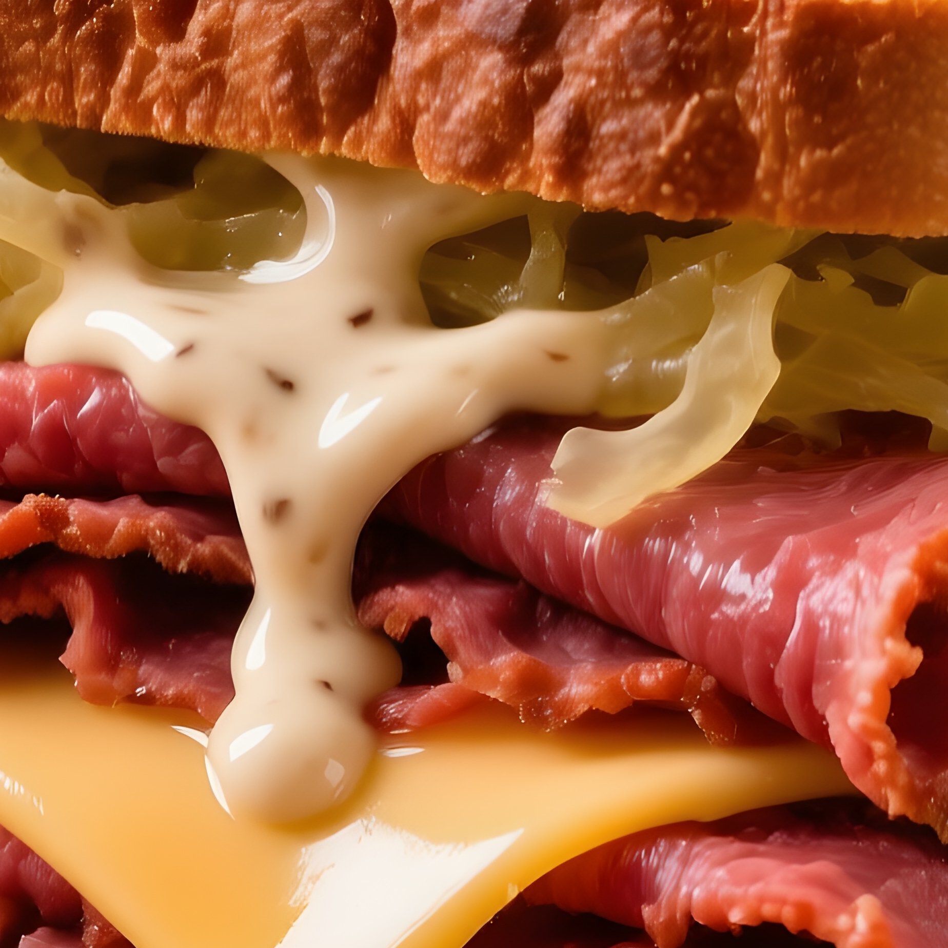Reuben Sandwich Grilled Rye Bread Corned Beef Sauerkraut Swiss Cheese Russian Dressing - Full Resolution Quality Preview