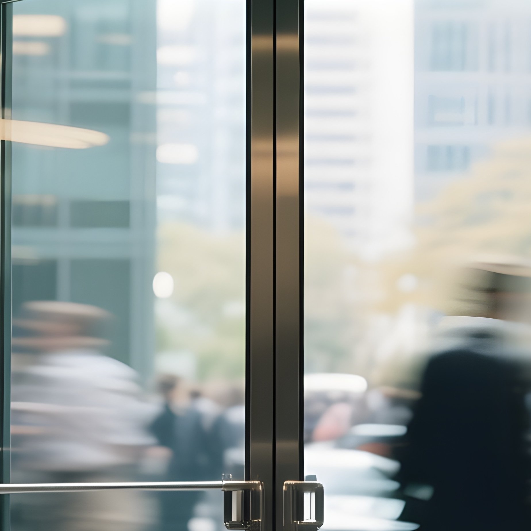 Revolving Door: A Blurred Motion Shot Of A Glass Revolving Door At The Entrance Of A Busy Office Building During Rush Hour. - Full Resolution Quality Preview