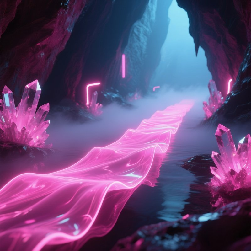 Ribbon Jelly Long Pink Glowing Flat Membrane Scene 1