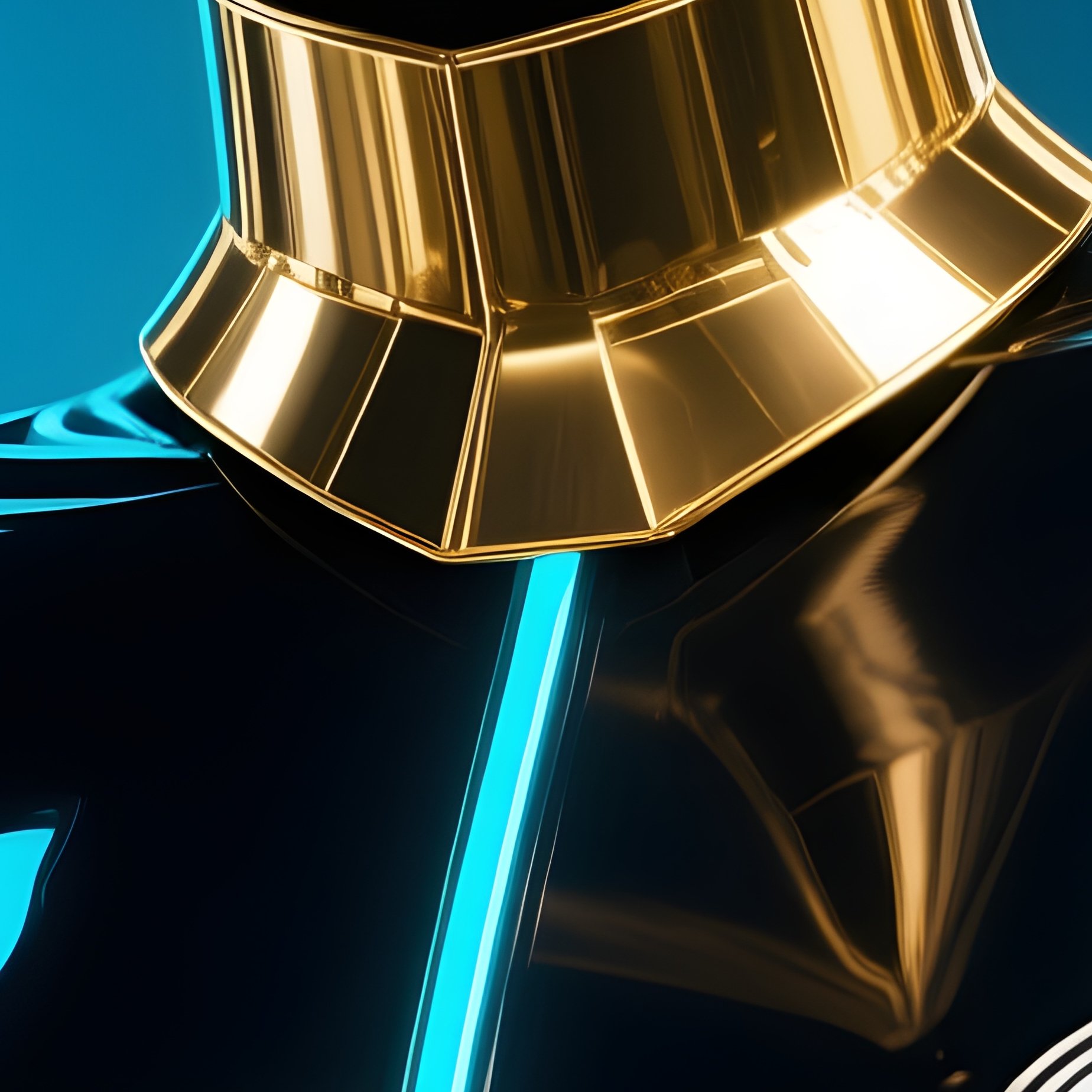 Rigid Gold Collar Necklace On Futuristic Outfit - Full Resolution Quality Preview