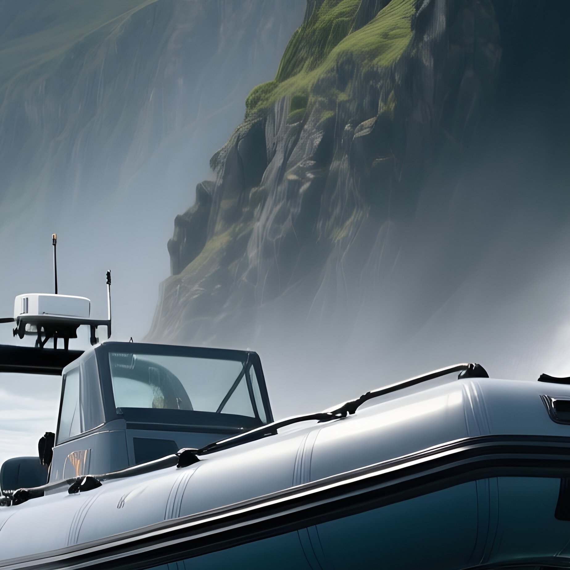 Rigid Inflatable Boat Riding Waves Near Rocky Cliffs - Full Resolution Quality Preview