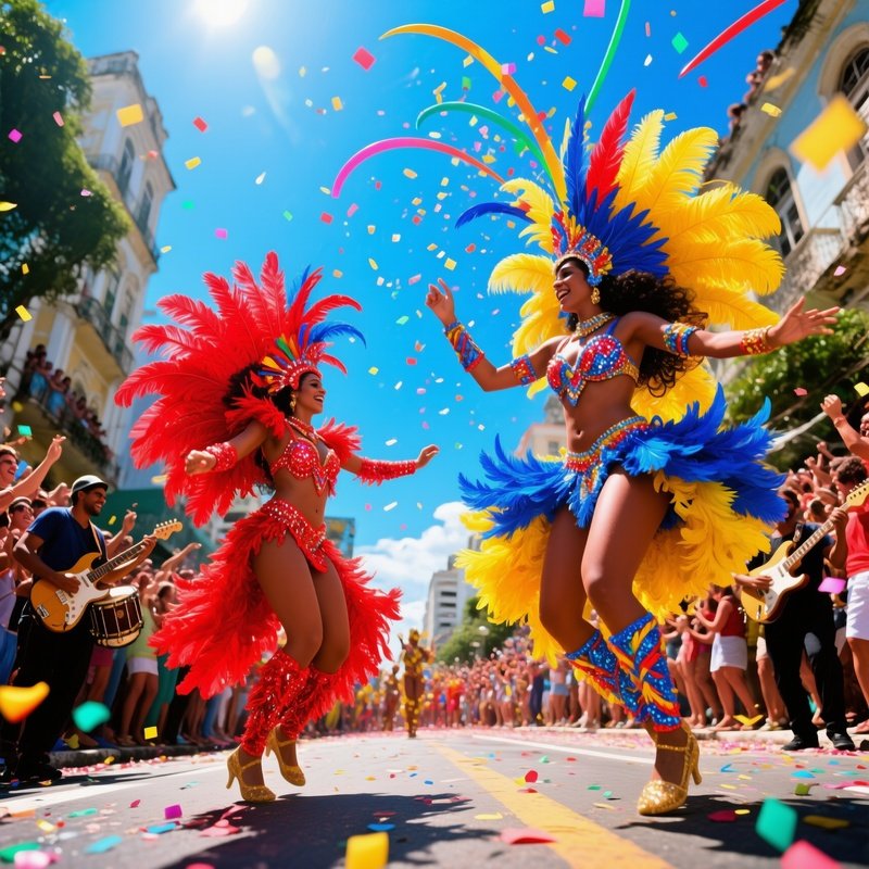 Rio Carnival Parade Feather Costumes Confetti