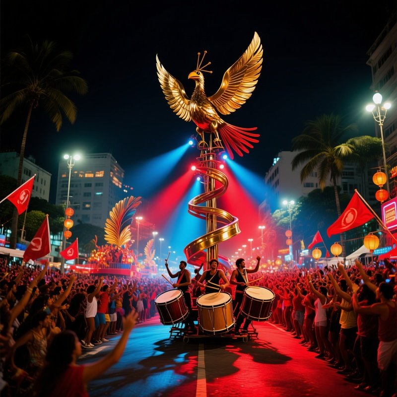 Rio Night Festival Parade Floats Spinning Feathers