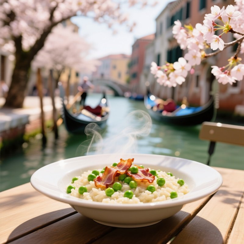 Risi E Bisi Venetian Soup Like Risotto With Green Peas And Pancetta Springtime Atmosphere