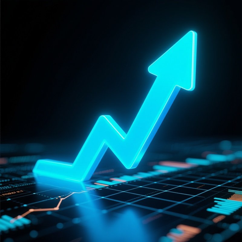 Rising Arrow: A Sleek, Neon Blue Arrow Shooting Upwards Through A 3D Grid Of Financial Data, Glowing Intensely Against A Dark, Futuristic Background, Symbolizing Rapid Growth.