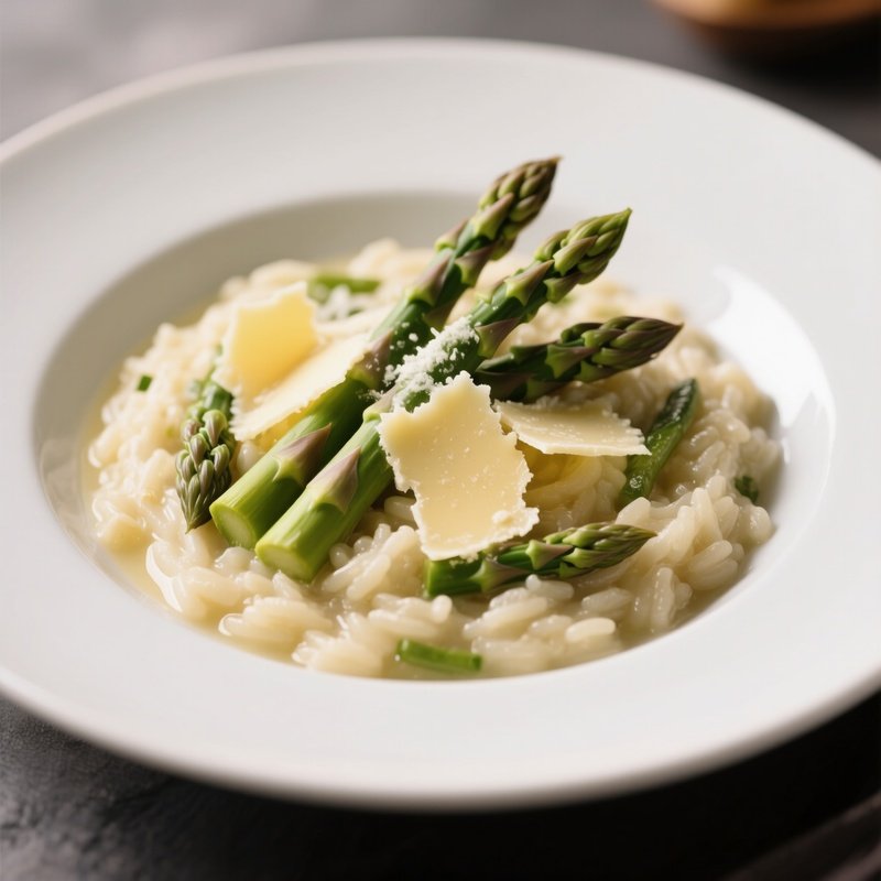 Risotto Agli Asparagi Made With Asparagus, Vegetable Stock, Butter, And Parmigiano Reggiano