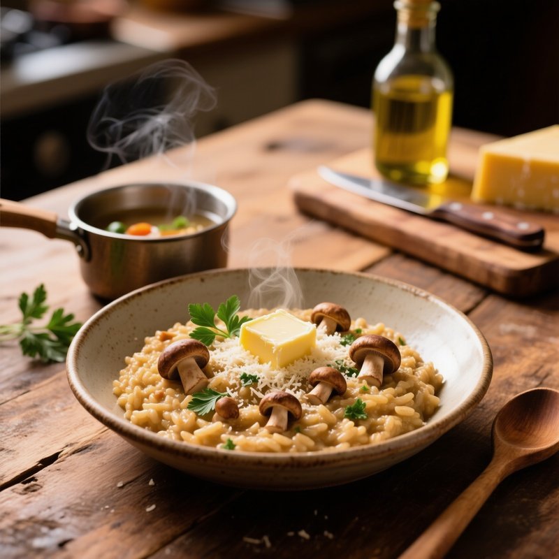 Risotto Ai Funghi Porcini Made With Arborio Rice Porcini Mushrooms Vegetable Stock Butter Parsley And Parmigiano Reggiano