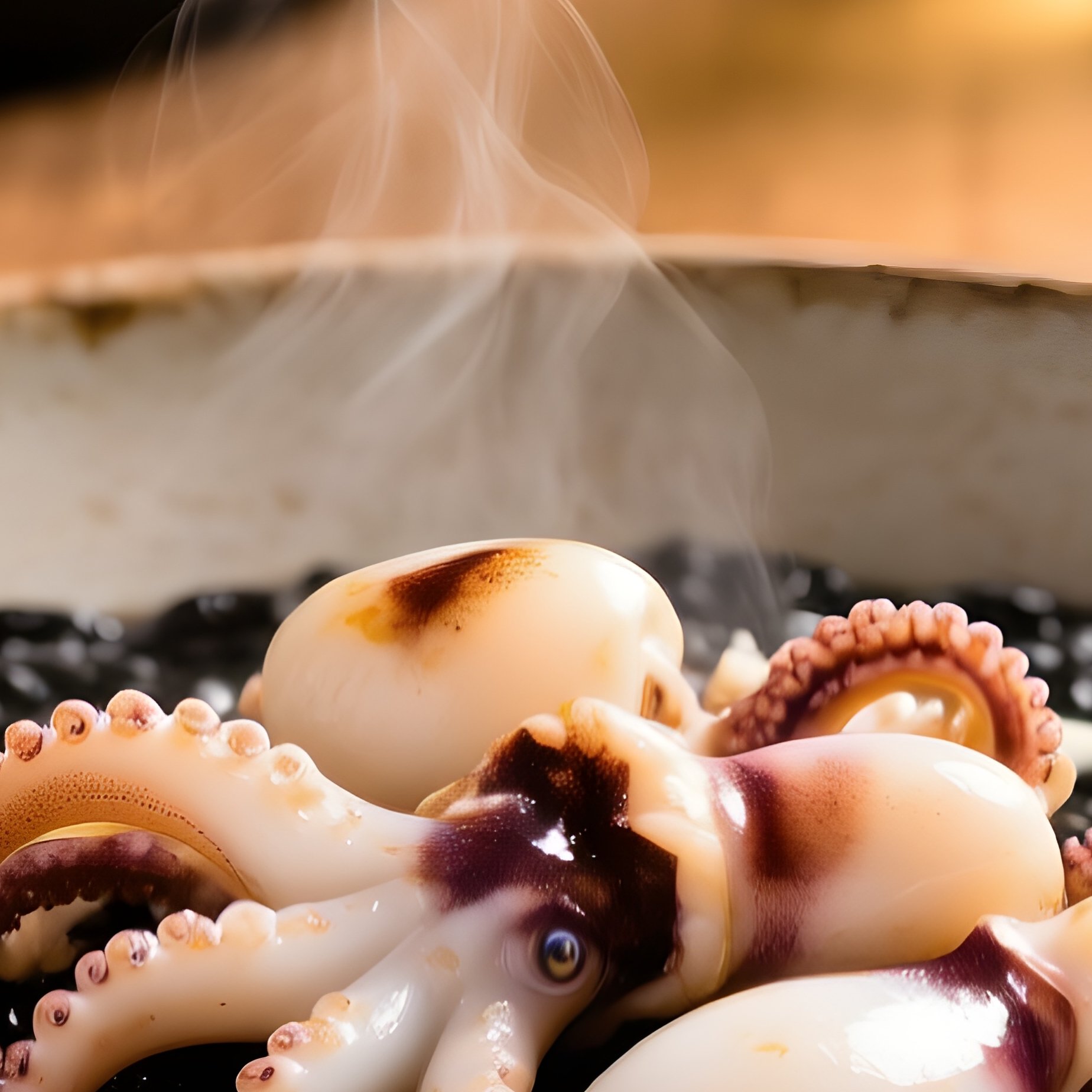 Risotto Al Nero Di Seppia With Cuttlefish Squid Ink Garlic White Wine Seafood Stock - Full Resolution Quality Preview