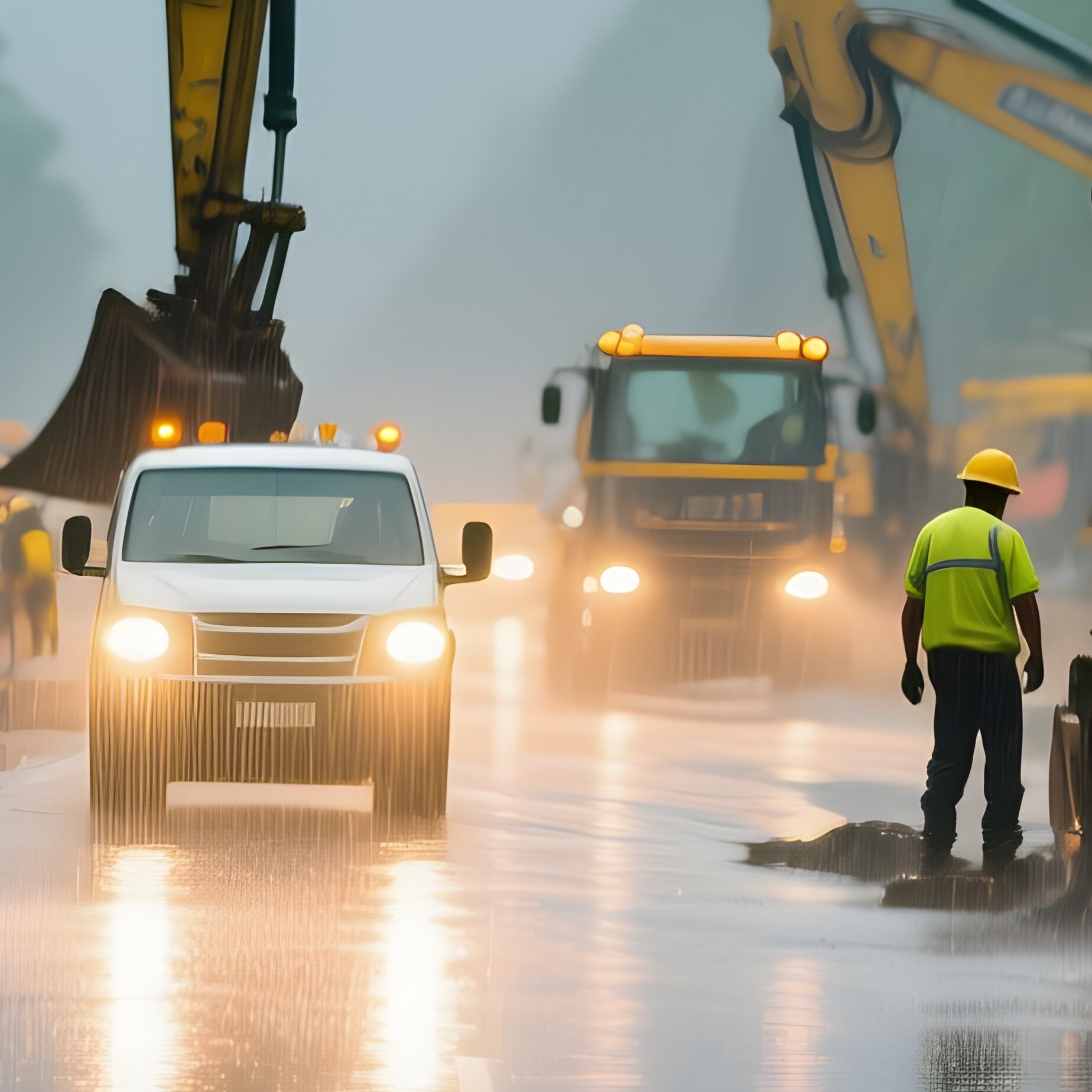 Road Construction Rain Reflections Lights Asphalt - Full Resolution Quality Preview