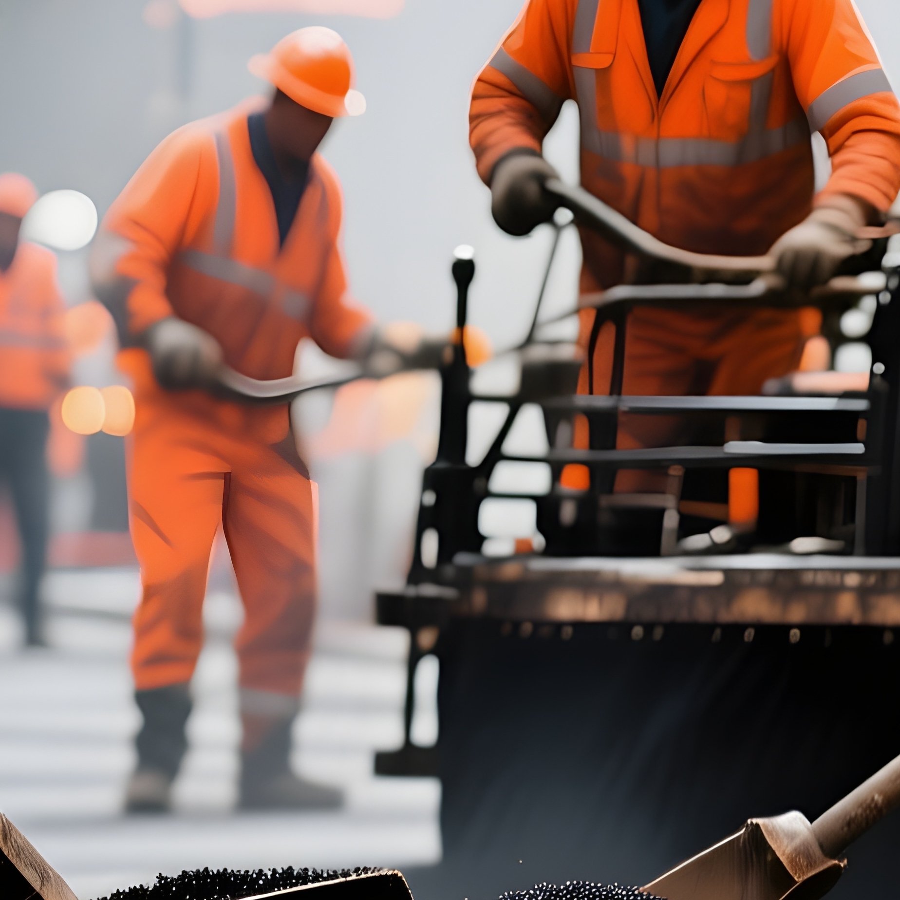 Road Construction Workers Laying Asphalt - Full Resolution Quality Preview