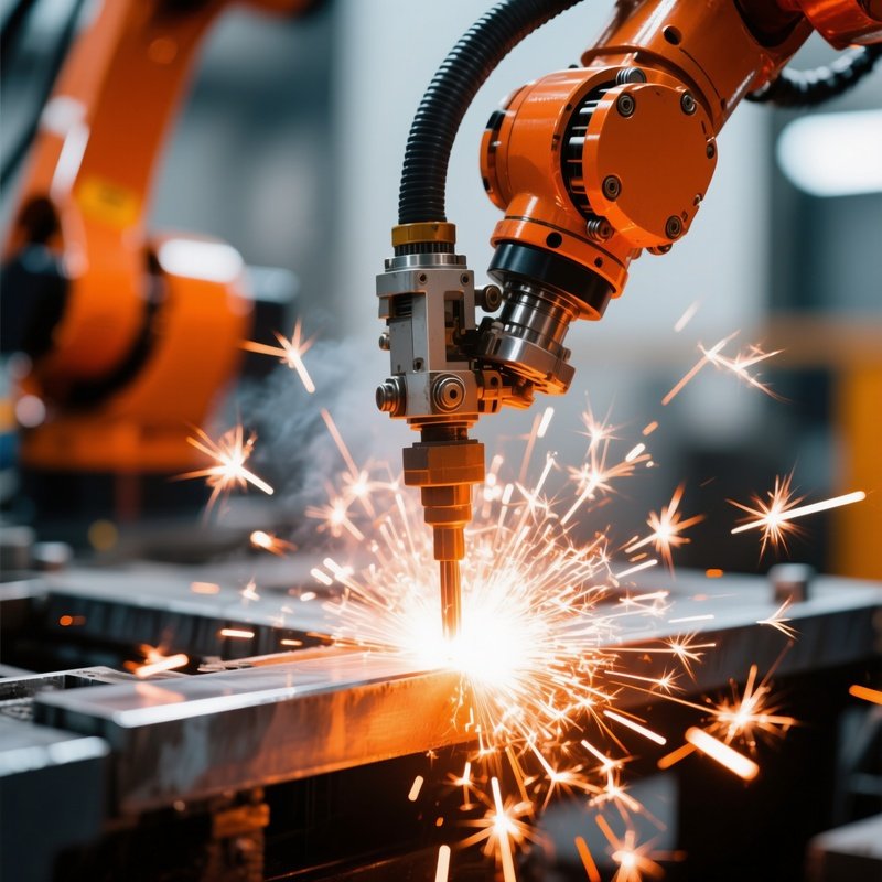 Robot Welding Spark Close Up