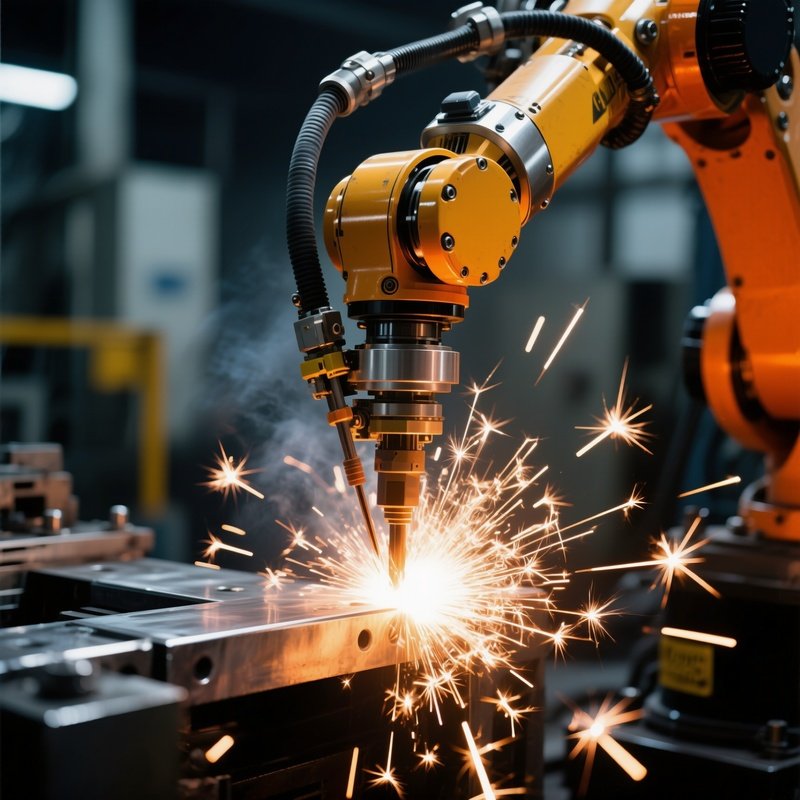 Robot Welding Spark Close Up