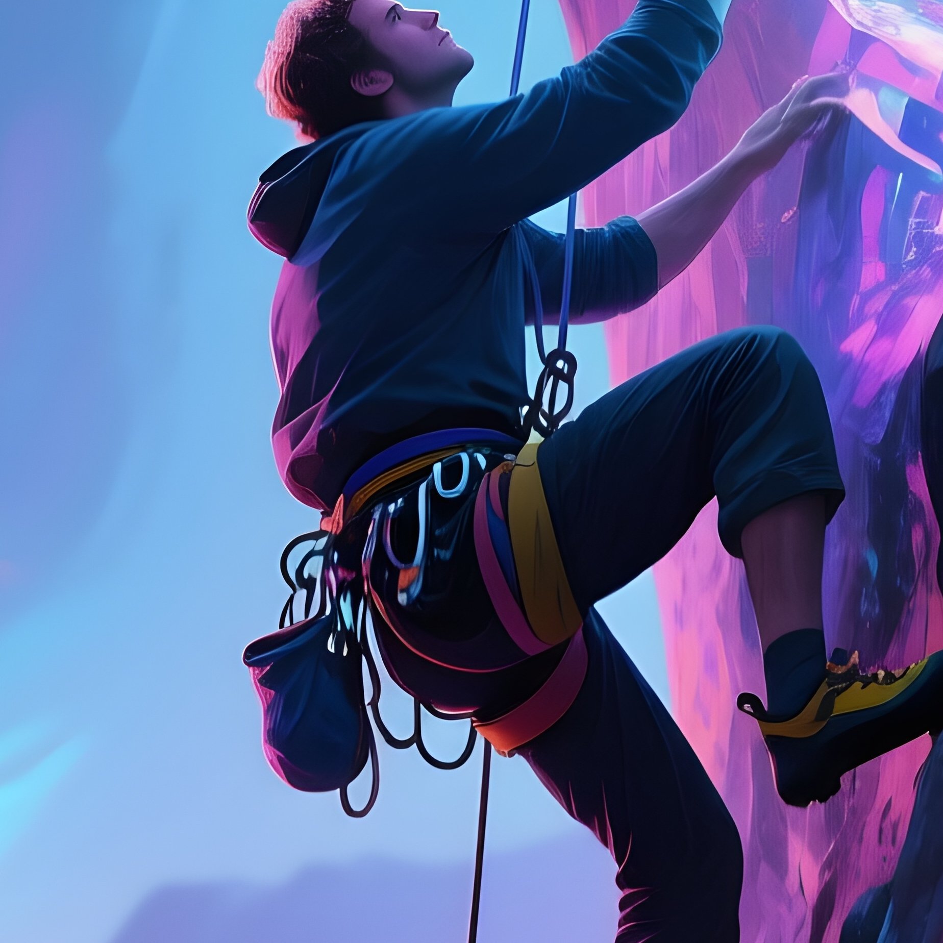 Rock Climber Scaling Glowing Crystals Artistic Representation - Full Resolution Quality Preview