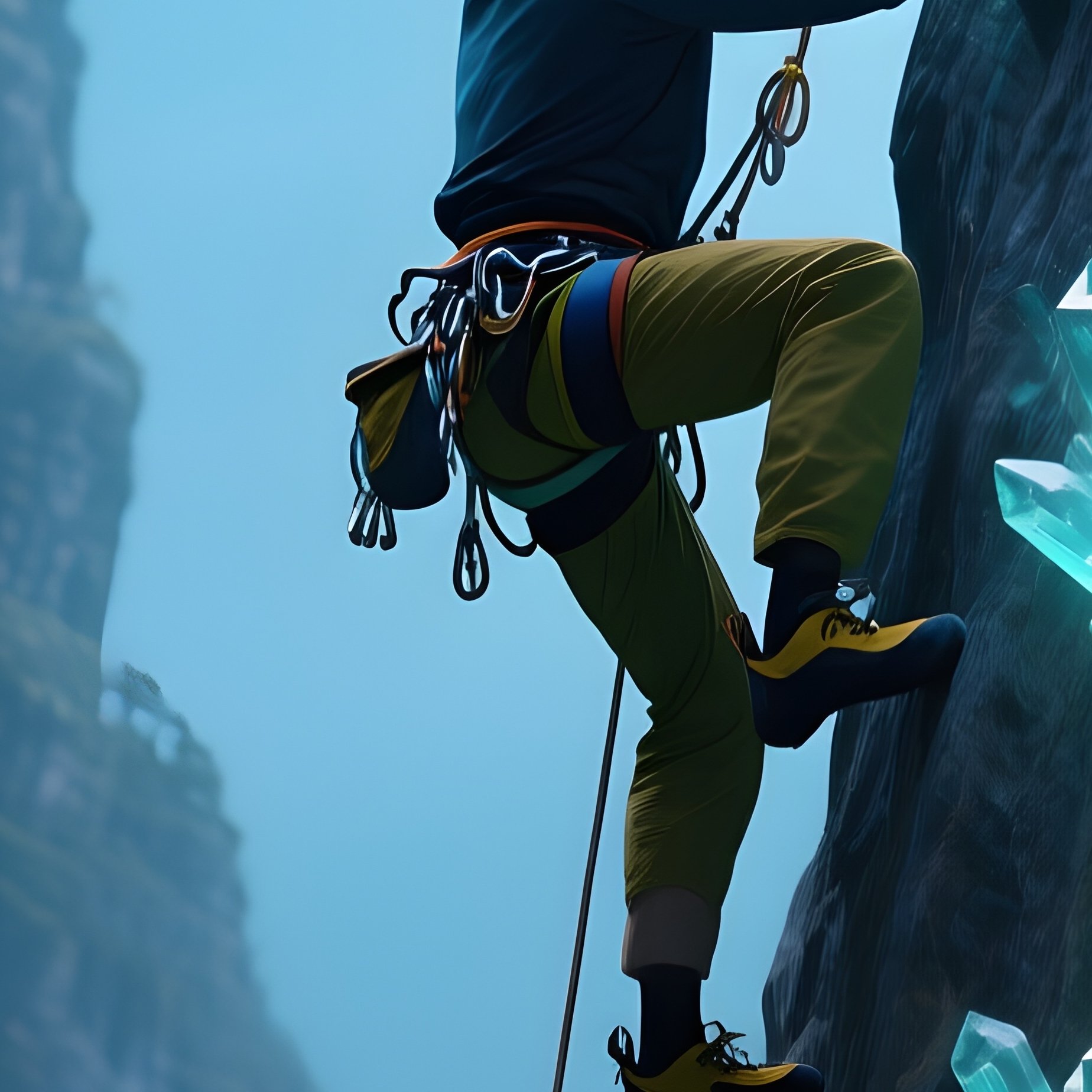 Rock Climber Scaling Glowing Crystals - Full Resolution Quality Preview