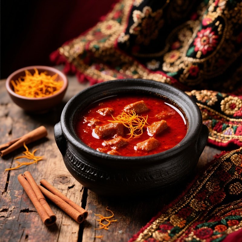 Rogan Josh Kashmiri Lamb Curry In Black Clay Pot