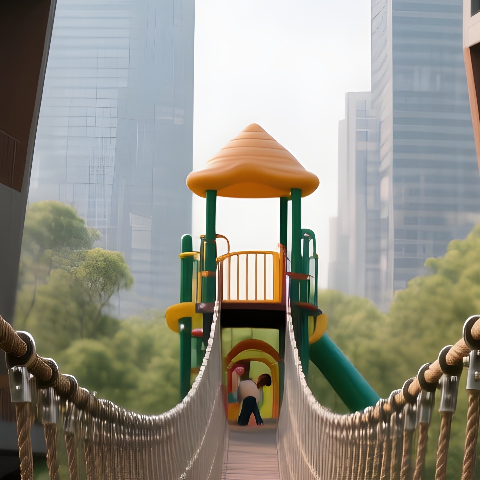 Rope Bridge Connecting Playground Towers - Full Resolution Quality Preview