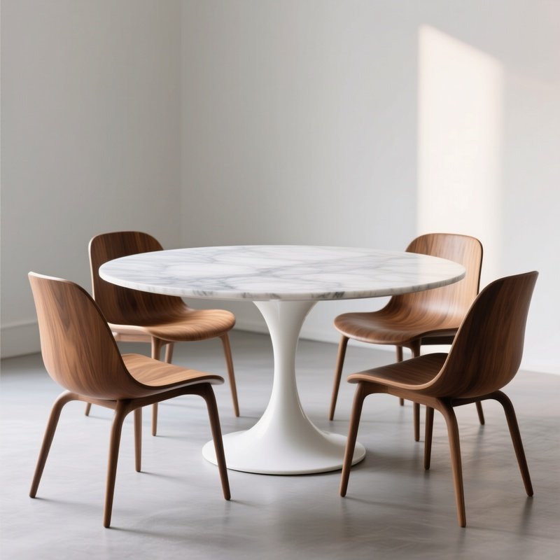 Round Dining Table White Tulip Base Marble Top Chairs