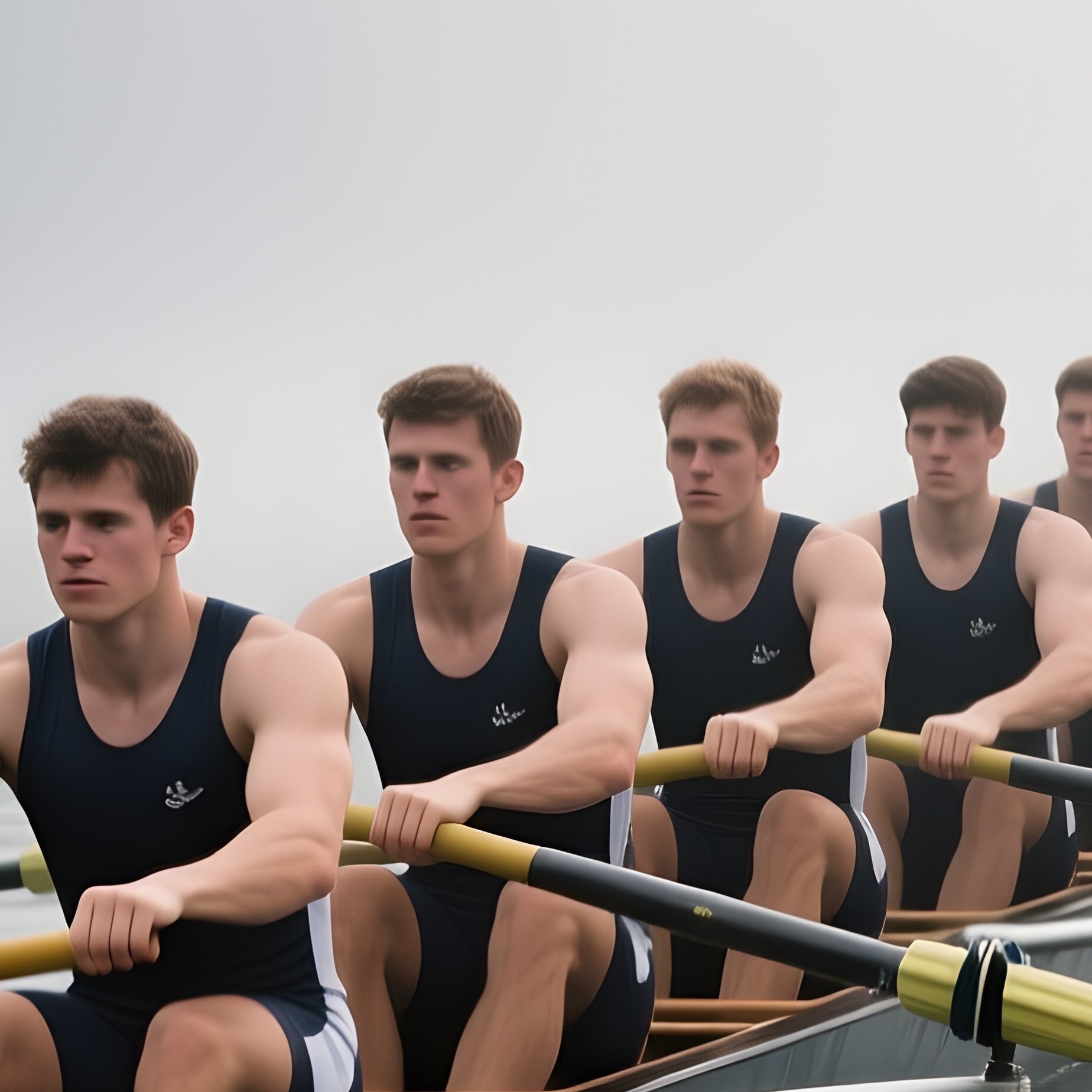 Rowing Crew: A Team Of Eight Rowers In A Boat On A Misty River, Moving In Perfect Synchronization, Symbolizing Aligned Effort And Direction. - Full Resolution Quality Preview