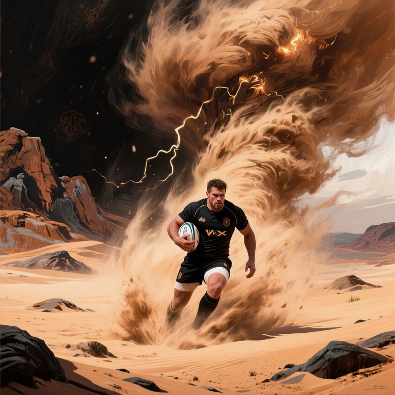 Rugby Player Titan Vox Charging Through Sandstorm Mixed Media