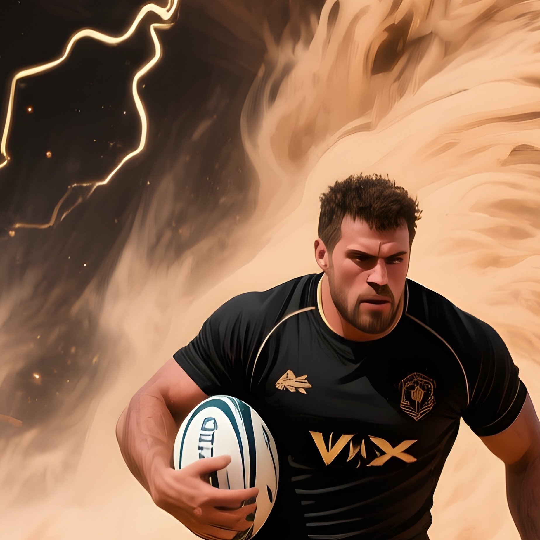 Rugby Player Titan Vox Charging Through Sandstorm Mixed Media - Full Resolution Quality Preview