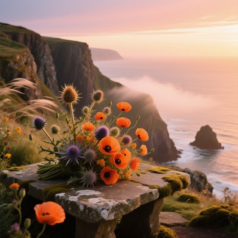 Rugged Cliffside Garden At Sunrise