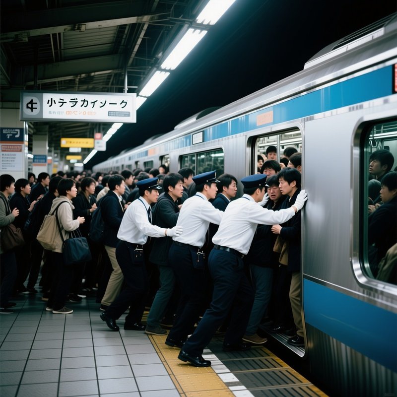 Rush Hour Chaos Tokyo Commuter Platform