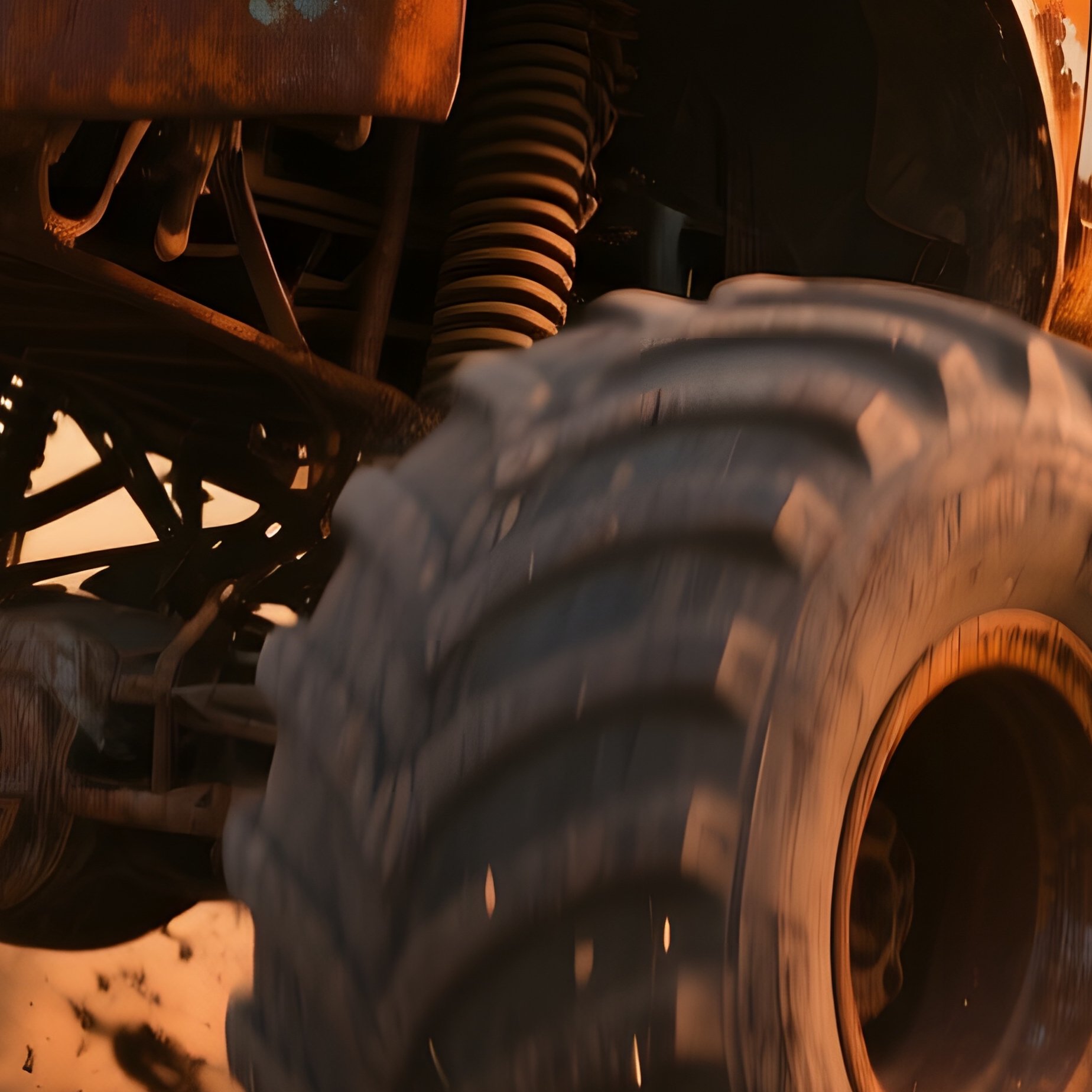 Rust Colored Monster Truck Smashing Through Junkyard - Full Resolution Quality Preview