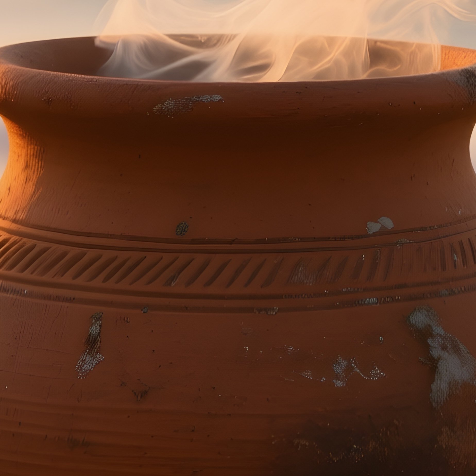 Rustic Clay Pot Cooking On Open Fire Beach - Full Resolution Quality Preview