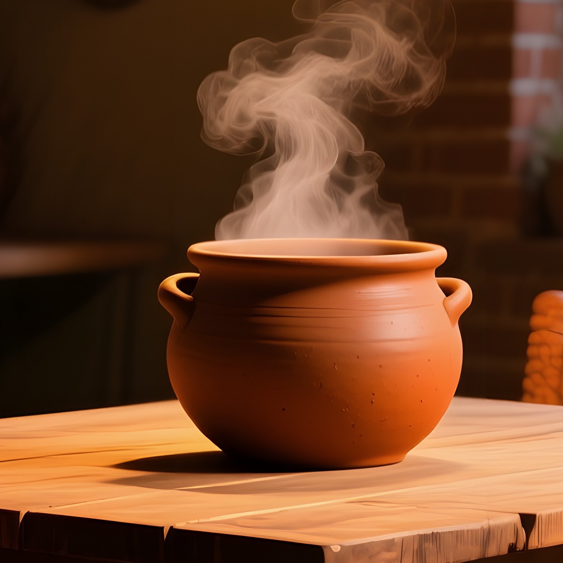 Rustic Farmhouse Kitchen At Dusk Clay Table Stew Pot - Full Resolution Quality Preview