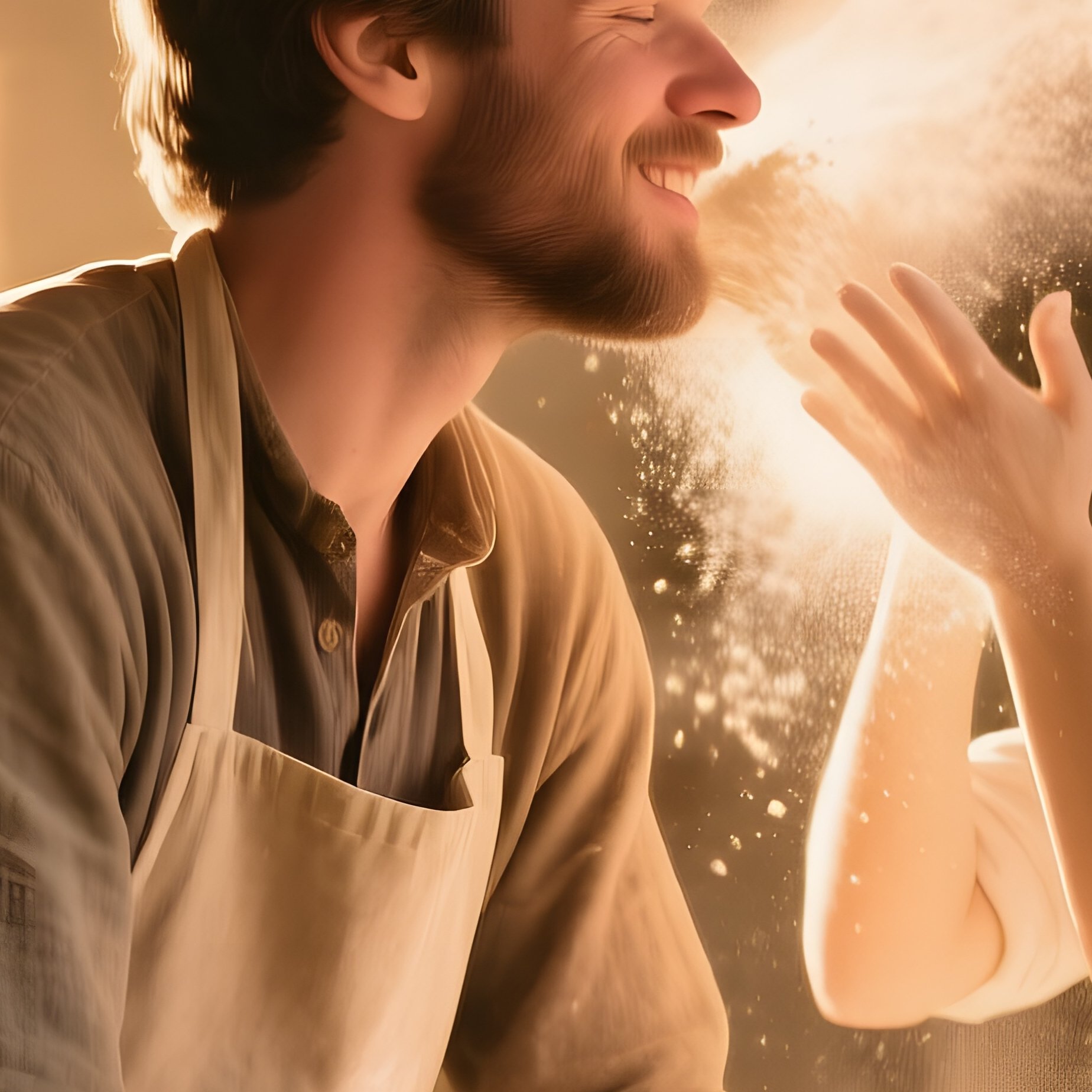 Rustic Farmhouse Kitchen Baker Kneading Dough Partner Sprinkles Flour Kisses - Full Resolution Quality Preview