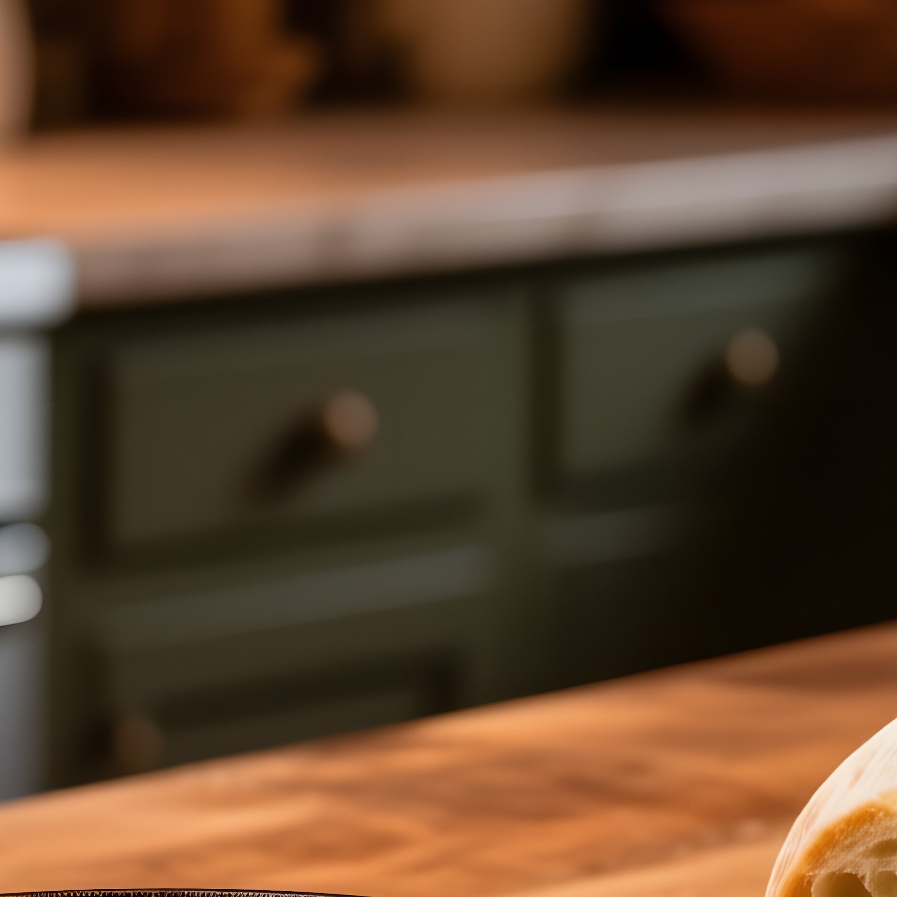 Rustic Kitchen Island With Cast Iron Skillet And Sourdough - Full Resolution Quality Preview