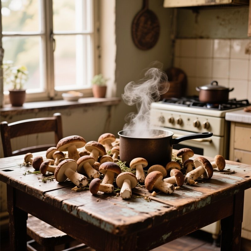 Rustic Kitchen Table Berlin Apartment Porcini Mushrooms