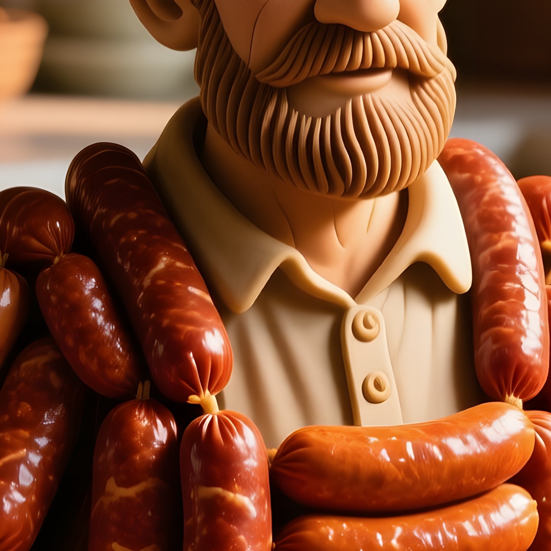 Rustic Kitchen Table Sausage Farmer Portrait - Full Resolution Quality Preview