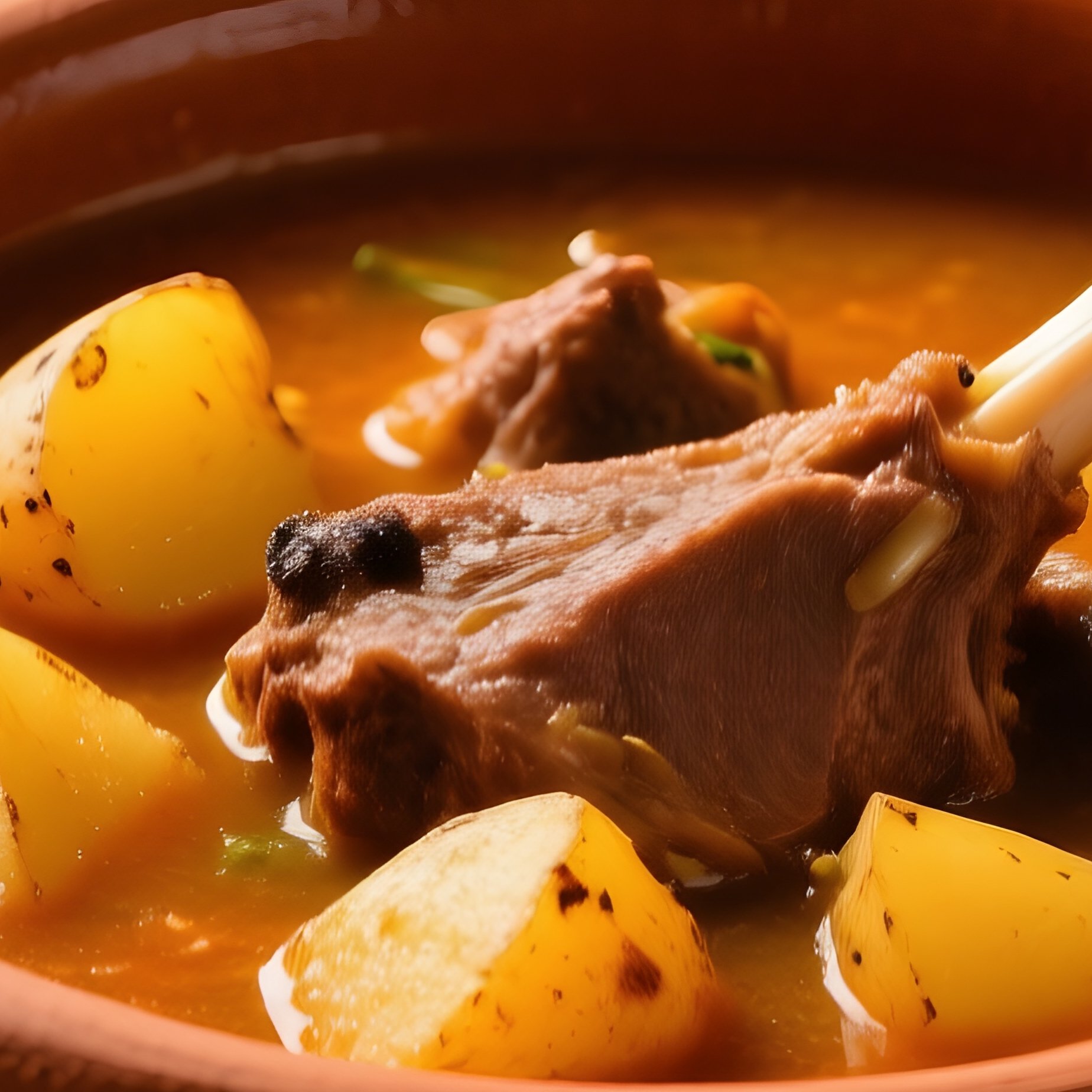 Rustic Table Setting With Clay Bowl Of Shorwa Soup - Full Resolution Quality Preview